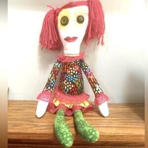 Handcrafted Rag Cloth Ugly Doll 19” Homemade Colorful Weird Funky Whimsygoth